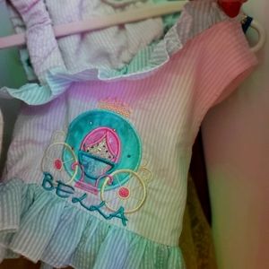 Swim suit 2piece 5t pink seersucker embroidery